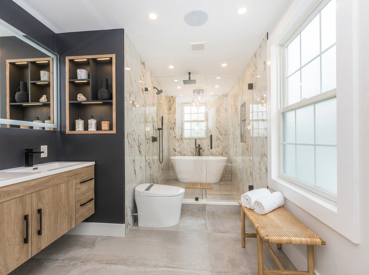 Whole-home staged spa bathroom